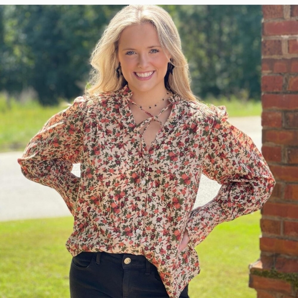 Free People Meant To Be Vintage Peasant Blouse Long Sleeve